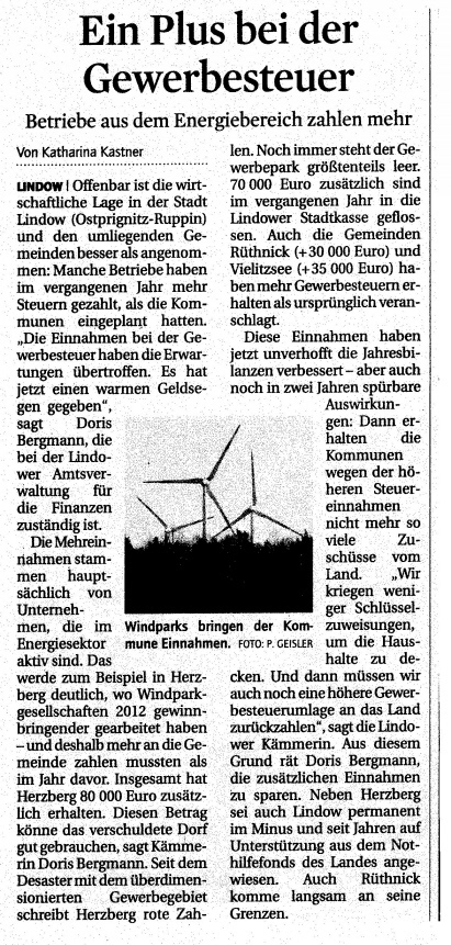 Märkische Allgemeine Zeitung vom 01.01.2013